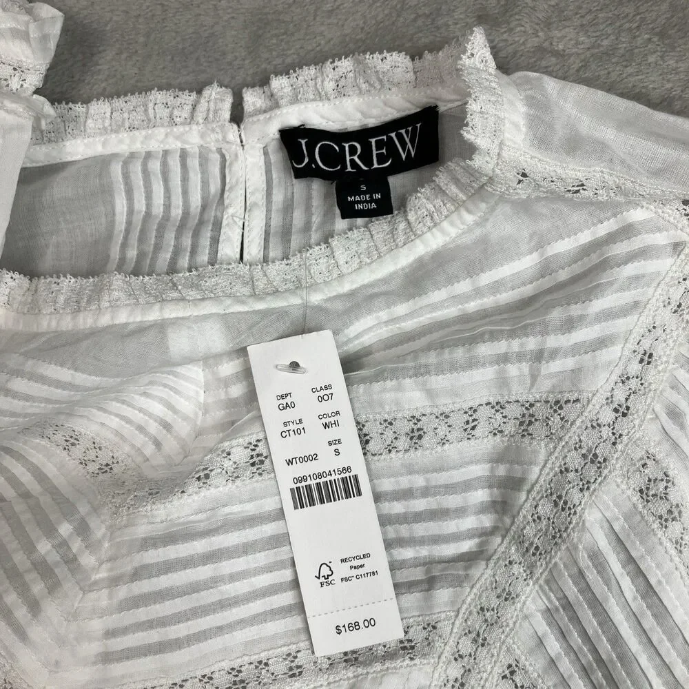 Madewell Pintuck Lace Blouse White Long Sleeve Equestrian Preppy‎ Top Womens M